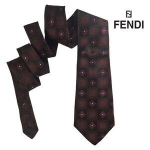 FENDI Vintage Silk Neck ie Textured Silk Micro Dot Made in Italy Burgundy
